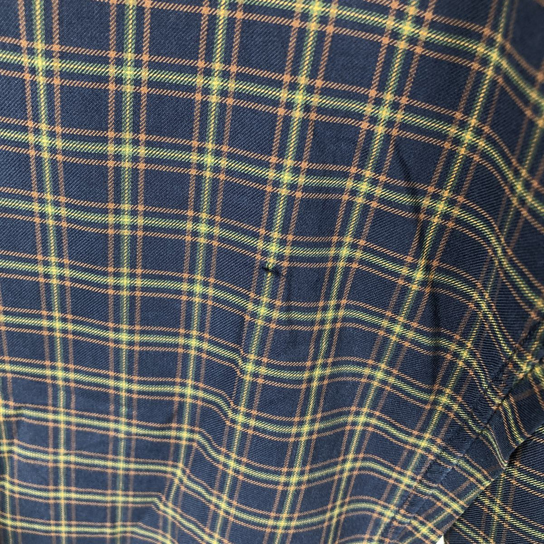 Ralph Lauren CUSTOM FIT long sleeve button down check shirt, men's size L cotton navy blue type Vintage Second Hand