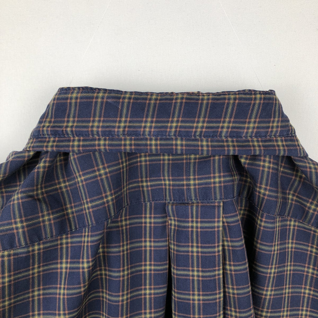 Ralph Lauren CUSTOM FIT long sleeve button down check shirt, men's size L cotton navy blue type Vintage Second Hand