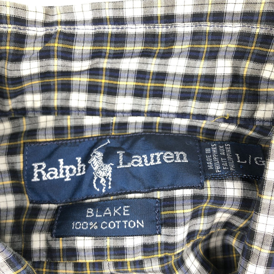 Ralph Lauren BLAKE long sleeve button down check shirt, men's size L cotton blue type Vintage Second Hand