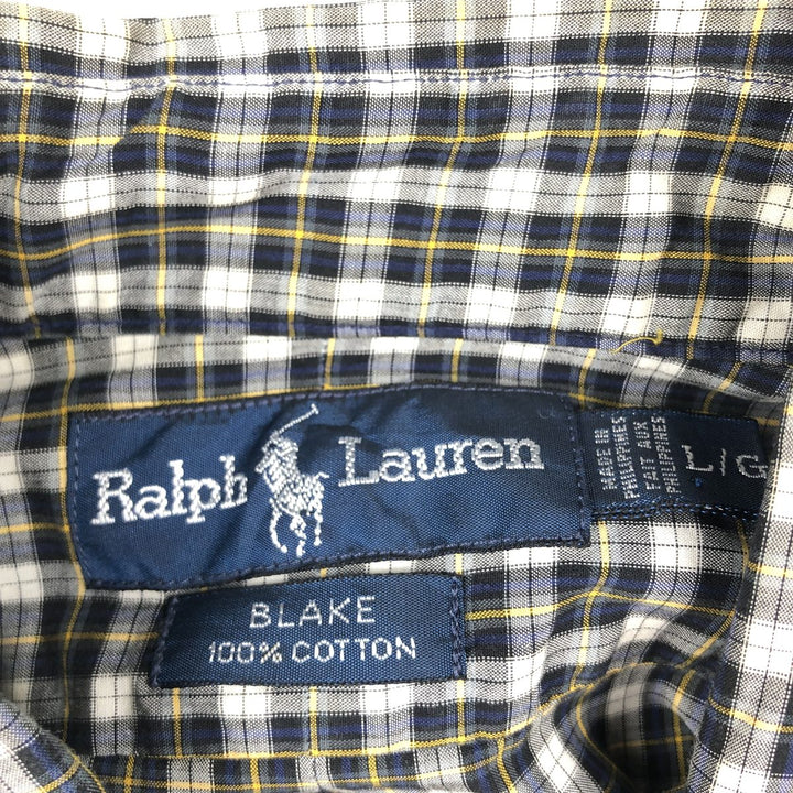 Ralph Lauren BLAKE long sleeve button down check shirt, men's size L cotton blue type Vintage Second Hand