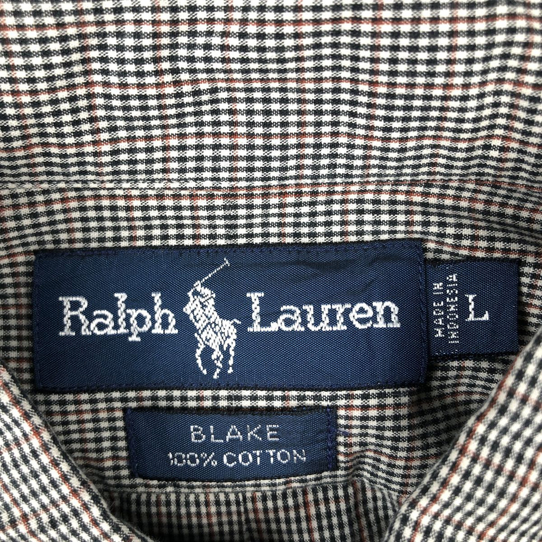 Ralph Lauren BLAKE long sleeve button down check shirt, men's size L cotton black type Vintage Second Hand