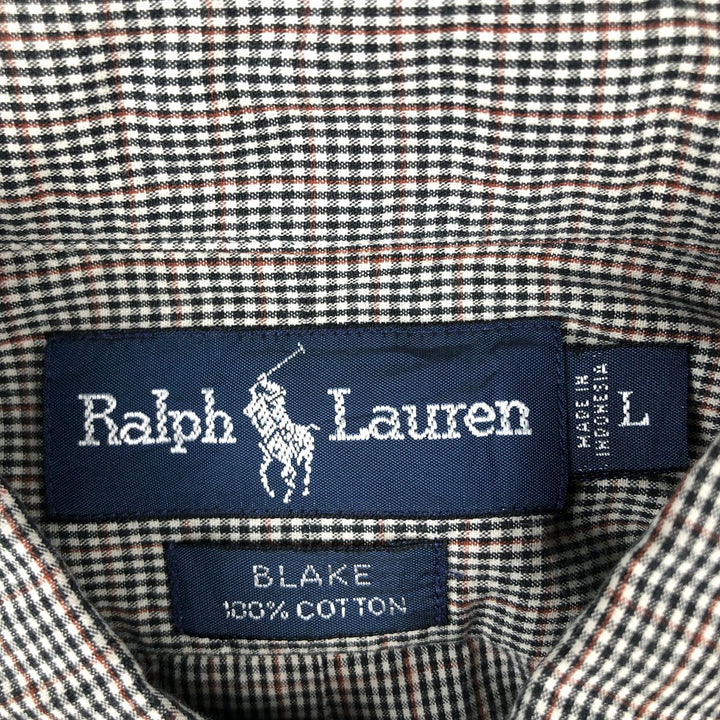 Ralph Lauren BLAKE long sleeve button down check shirt, men's size L cotton black type Vintage Second Hand