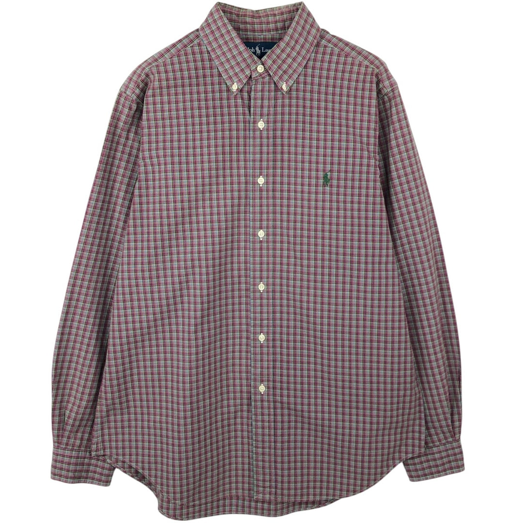 Ralph Lauren Classic Fit Check Pattern Long Sleeve Button Down Check Shirt Men's Size L cotton purple type Vintage Second Hand