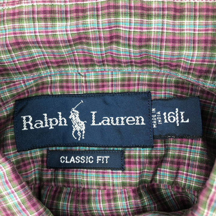 Ralph Lauren Classic Fit Check Pattern Long Sleeve Button Down Check Shirt Men's Size L cotton purple type Vintage Second Hand