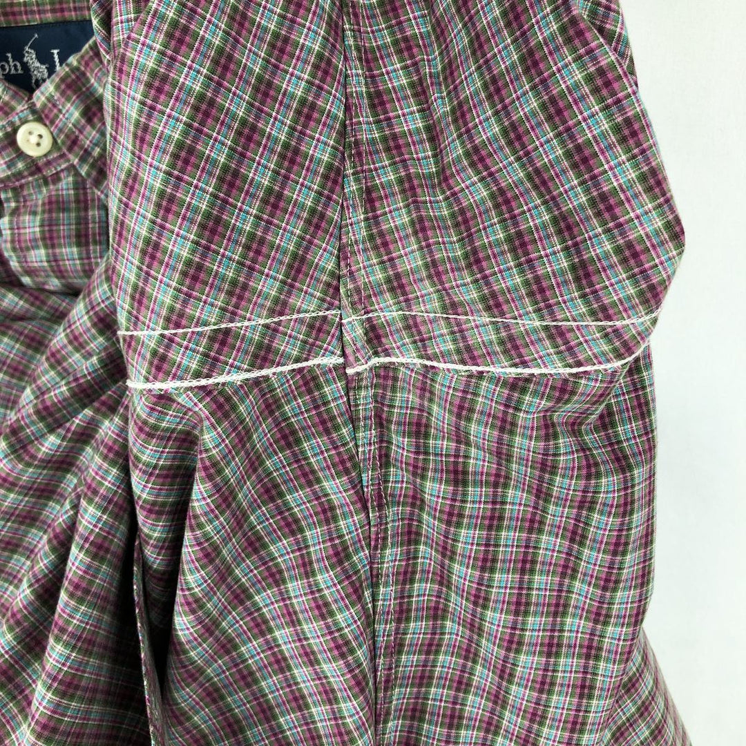 Ralph Lauren Classic Fit Check Pattern Long Sleeve Button Down Check Shirt Men's Size L cotton purple type Vintage Second Hand