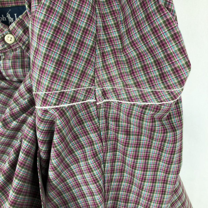Ralph Lauren Classic Fit Check Pattern Long Sleeve Button Down Check Shirt Men's Size L cotton purple type Vintage Second Hand