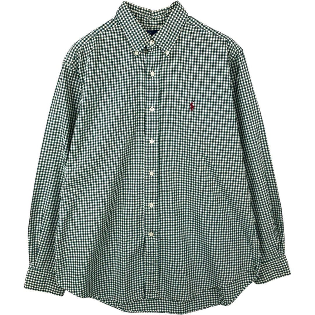 Ralph Lauren CLASSIC FIT Gingham Check Long Sleeve Button-Down Check Shirt, Size L (Men's equivalent to L) cotton green type Vintage Second Hand