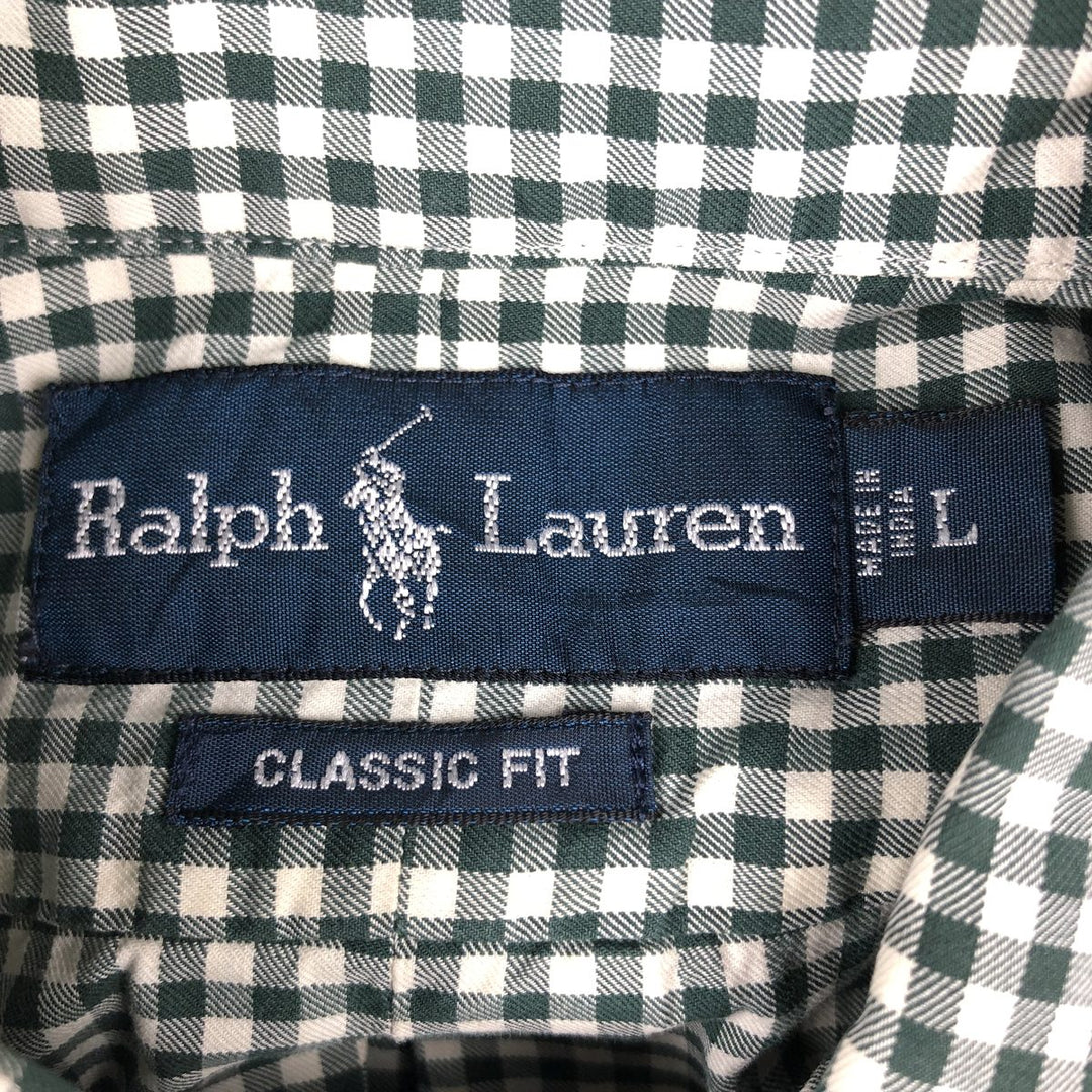 Ralph Lauren CLASSIC FIT Gingham Check Long Sleeve Button-Down Check Shirt, Size L (Men's equivalent to L) cotton green type Vintage Second Hand