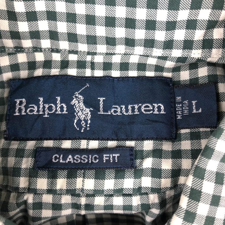 Ralph Lauren CLASSIC FIT Gingham Check Long Sleeve Button-Down Check Shirt, Size L (Men's equivalent to L) cotton green type Vintage Second Hand