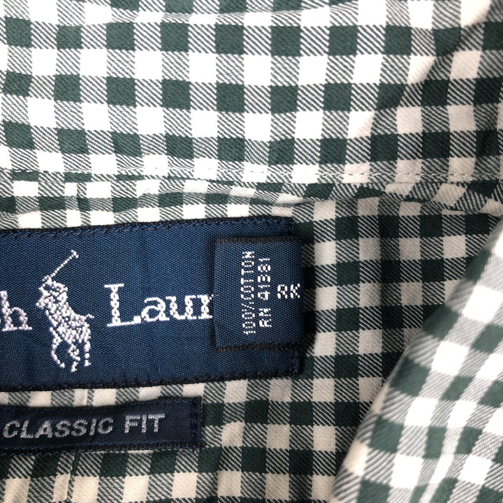 Ralph Lauren CLASSIC FIT Gingham Check Long Sleeve Button-Down Check Shirt, Size L (Men's equivalent to L) cotton green type Vintage Second Hand