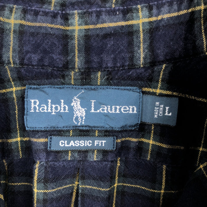 Ralph Lauren Classic Fit Long Sleeve Button Down Check Shirt Men's Size L cotton navy blue type Vintage Second Hand