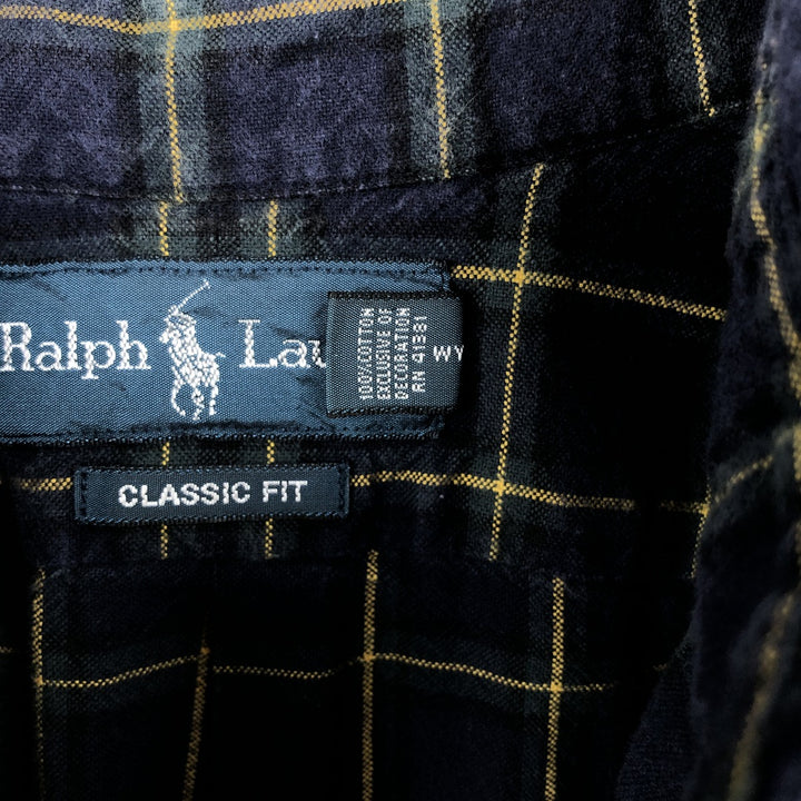 Ralph Lauren Classic Fit Long Sleeve Button Down Check Shirt Men's Size L cotton navy blue type Vintage Second Hand