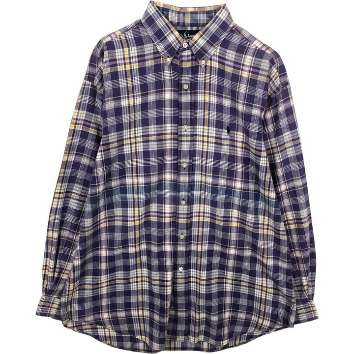 Ralph Lauren BLAIRE long sleeve button down check shirt, men's size L cotton purple type Vintage Second Hand