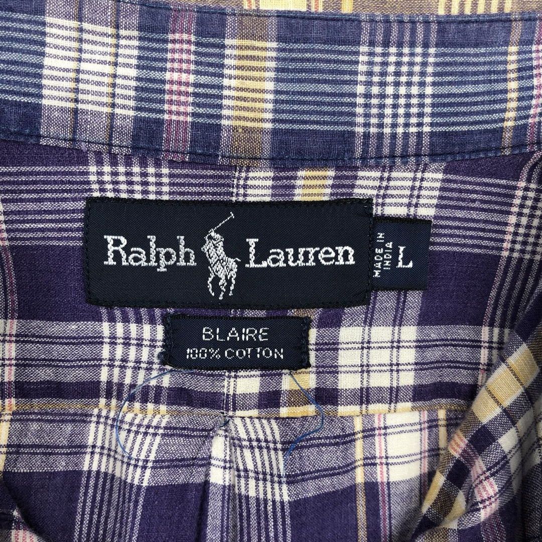 Ralph Lauren BLAIRE long sleeve button down check shirt, men's size L cotton purple type Vintage Second Hand
