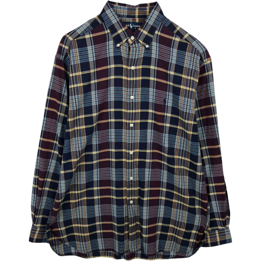 Ralph Lauren MCMEEL long-sleeved button-down check shirt, men's size L cotton navy blue type Vintage Second Hand