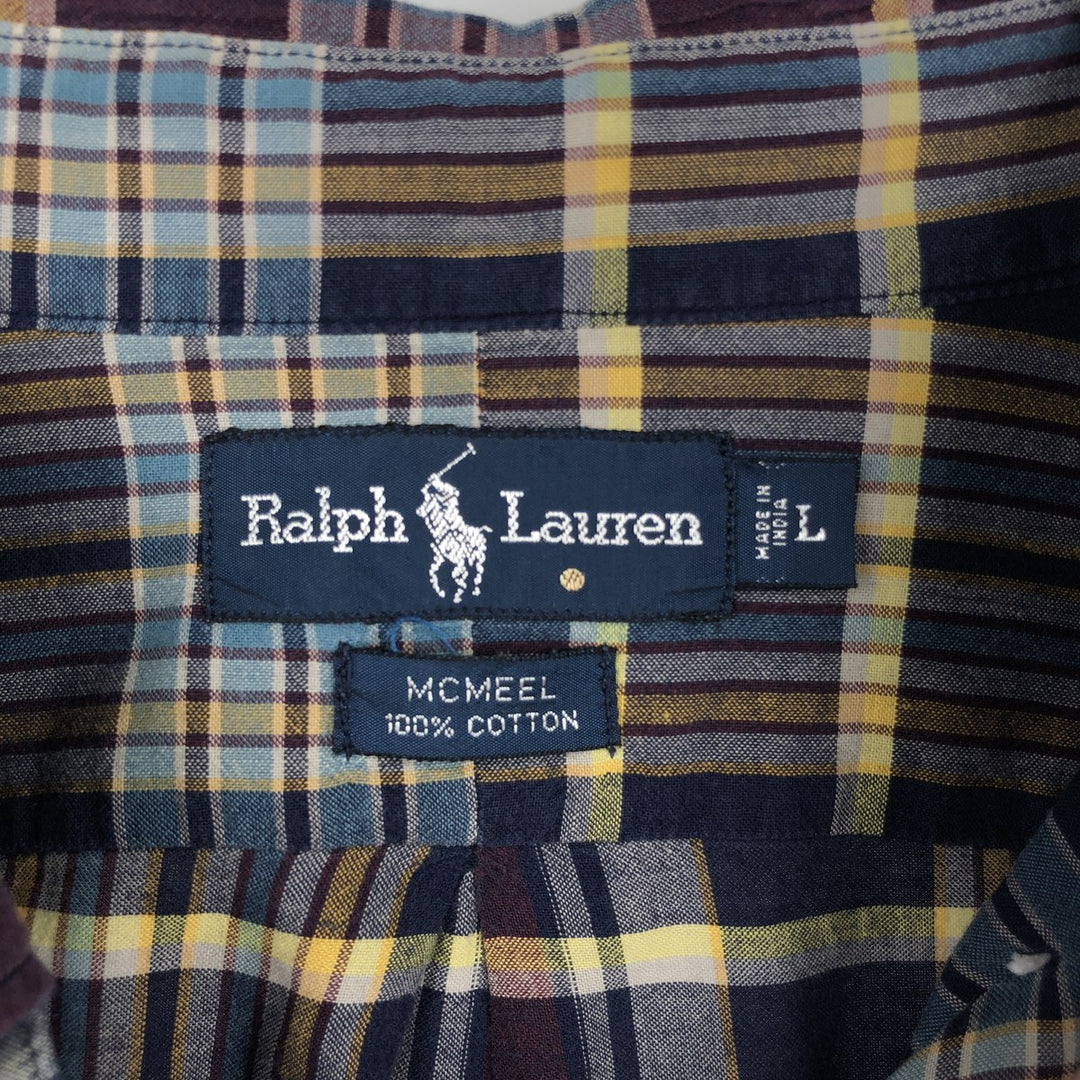 Ralph Lauren MCMEEL long-sleeved button-down check shirt, men's size L cotton navy blue type Vintage Second Hand