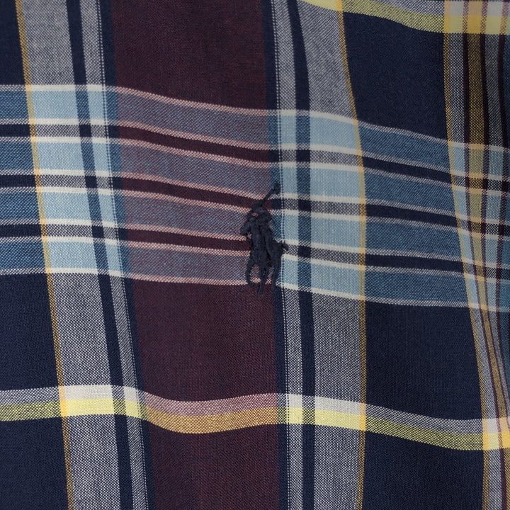 Ralph Lauren MCMEEL long-sleeved button-down check shirt, men's size L cotton navy blue type Vintage Second Hand