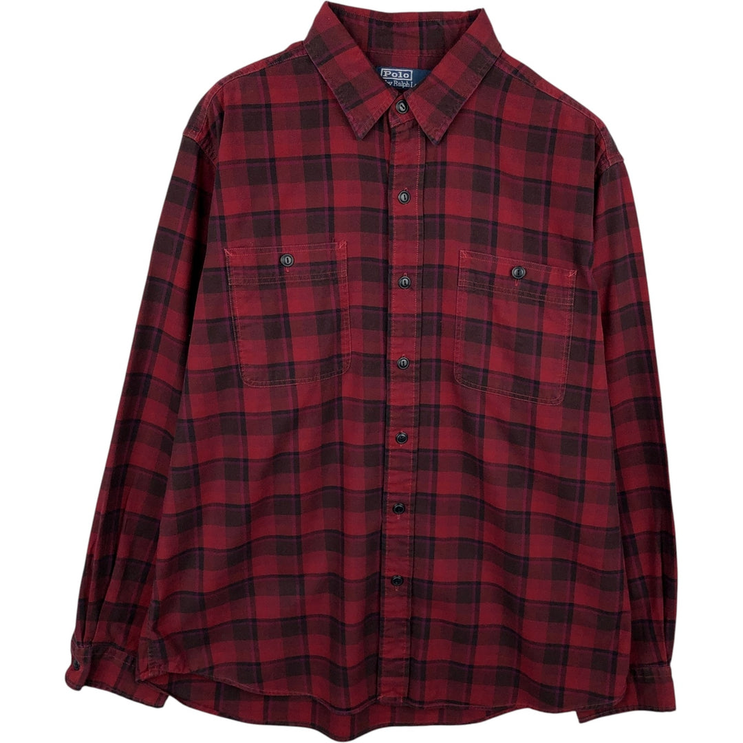 Ralph Lauren POLO by Ralph Lauren FARRELL Long-Sleeve Cotton Check Shirt, Men's Size L (approx.) cotton red type Vintage Second Hand