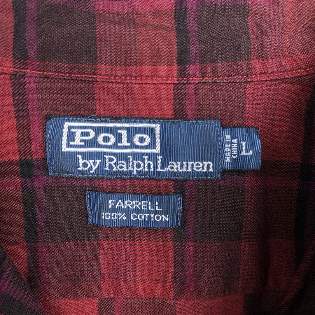 Ralph Lauren POLO by Ralph Lauren FARRELL Long-Sleeve Cotton Check Shirt, Men's Size L (approx.) cotton red type Vintage Second Hand