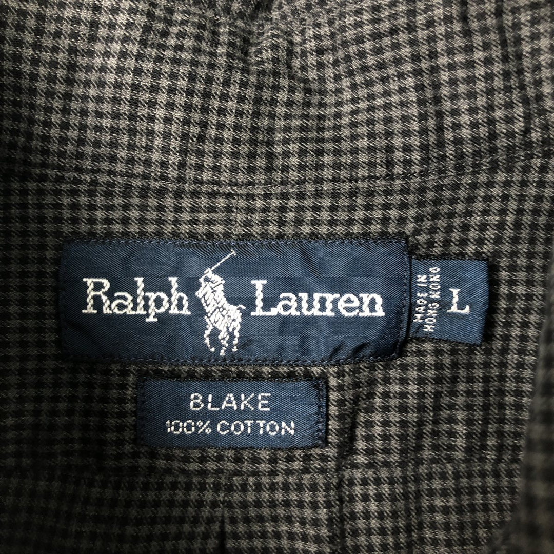 Ralph Lauren BLAKE long sleeve button down check shirt, men's size L cotton Charcoal Vintage Second Hand