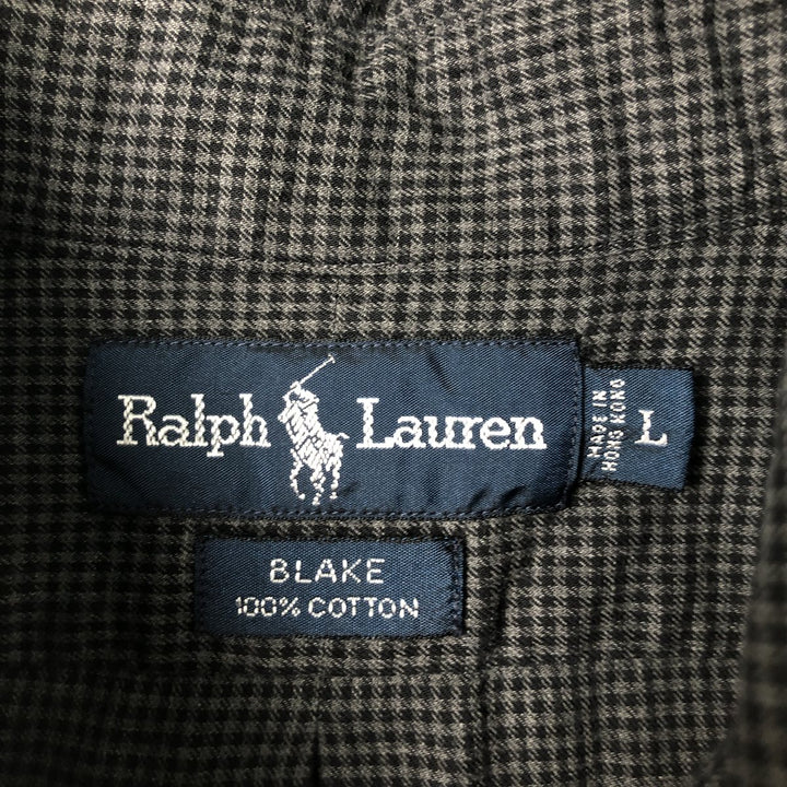 Ralph Lauren BLAKE long sleeve button down check shirt, men's size L cotton Charcoal Vintage Second Hand