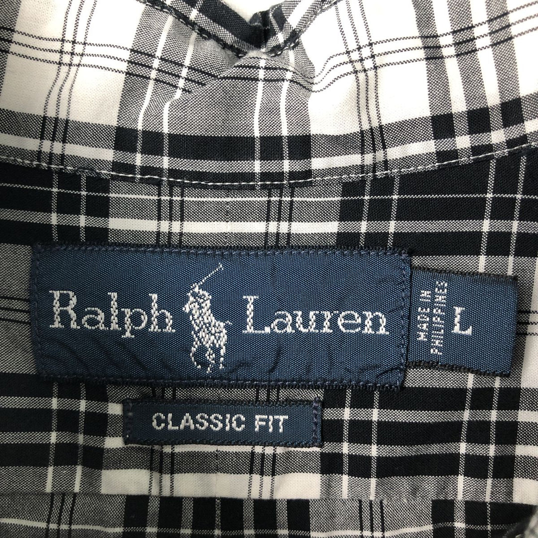 Ralph Lauren Classic Fit Long Sleeve Button Down Check Shirt Men's Size L cotton white type Vintage Second Hand