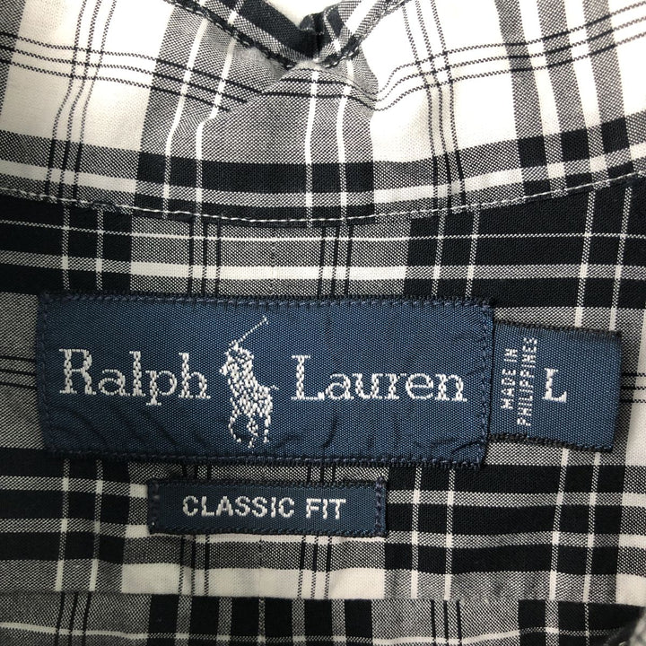 Ralph Lauren Classic Fit Long Sleeve Button Down Check Shirt Men's Size L cotton white type Vintage Second Hand