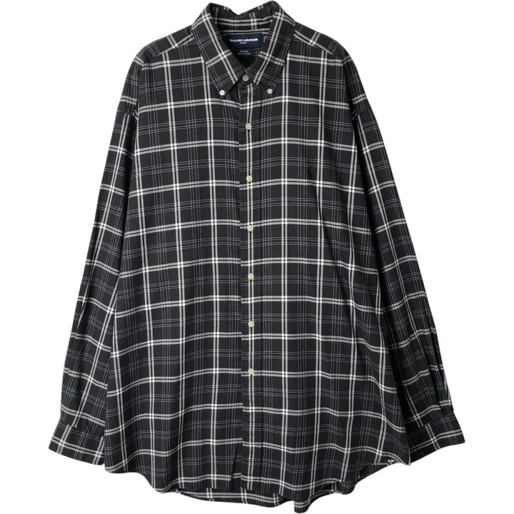Ralph Lauren GOLF BLAKE Long-Sleeve Button-Down Check Shirt, Men's Size XL (approx.) cotton black type Vintage Second Hand