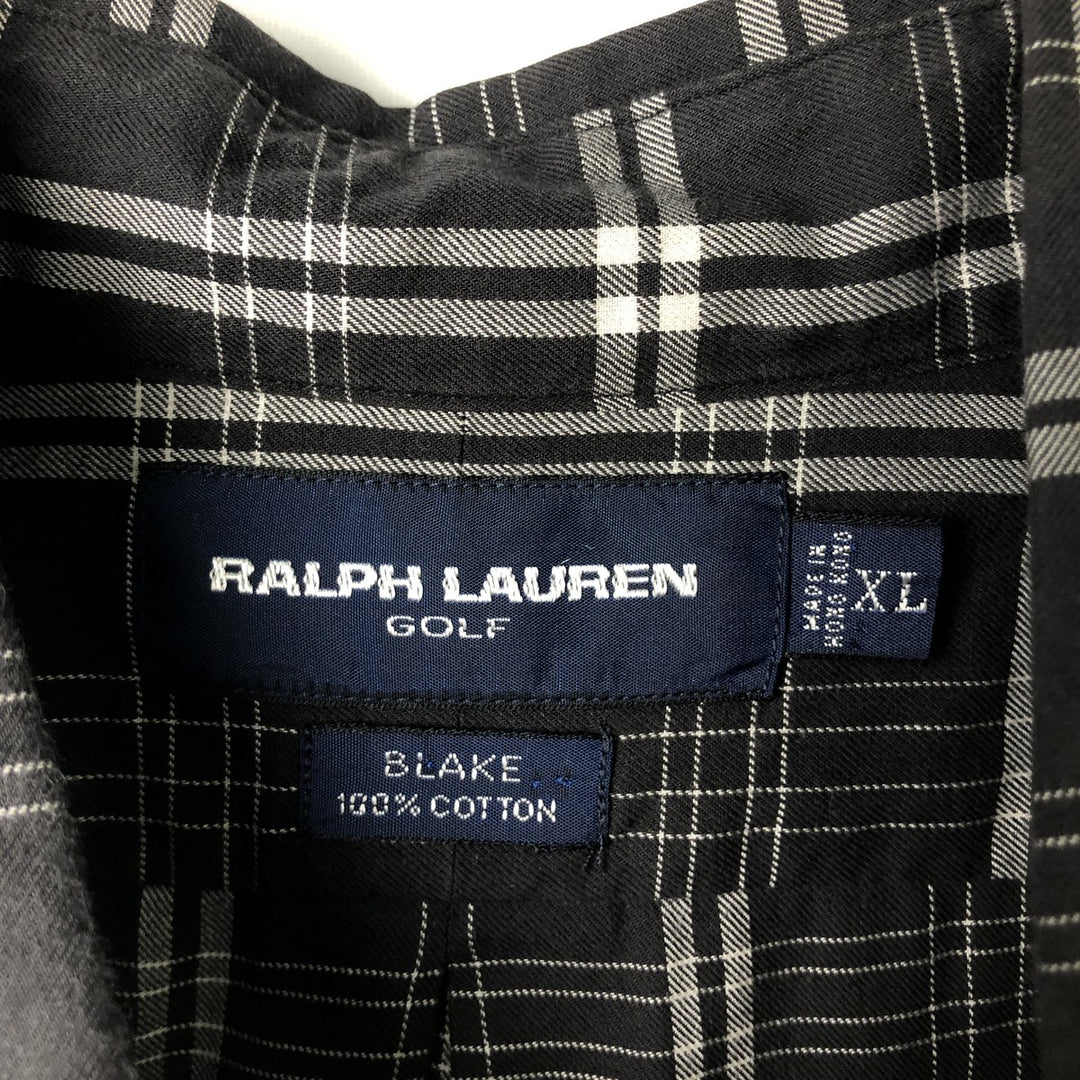 Ralph Lauren GOLF BLAKE Long-Sleeve Button-Down Check Shirt, Men's Size XL (approx.) cotton black type Vintage Second Hand