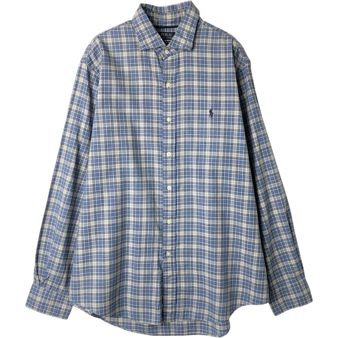 Ralph Lauren POLO RALPH LAUREN CLASSIC FIT Wide Collar Long Sleeve Cotton Check Shirt, Men's Size L (approx.) cotton Blue type light blue Vintage Second Hand