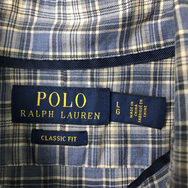 Ralph Lauren POLO RALPH LAUREN CLASSIC FIT Wide Collar Long Sleeve Cotton Check Shirt, Men's Size L (approx.) cotton Blue type light blue Vintage Second Hand