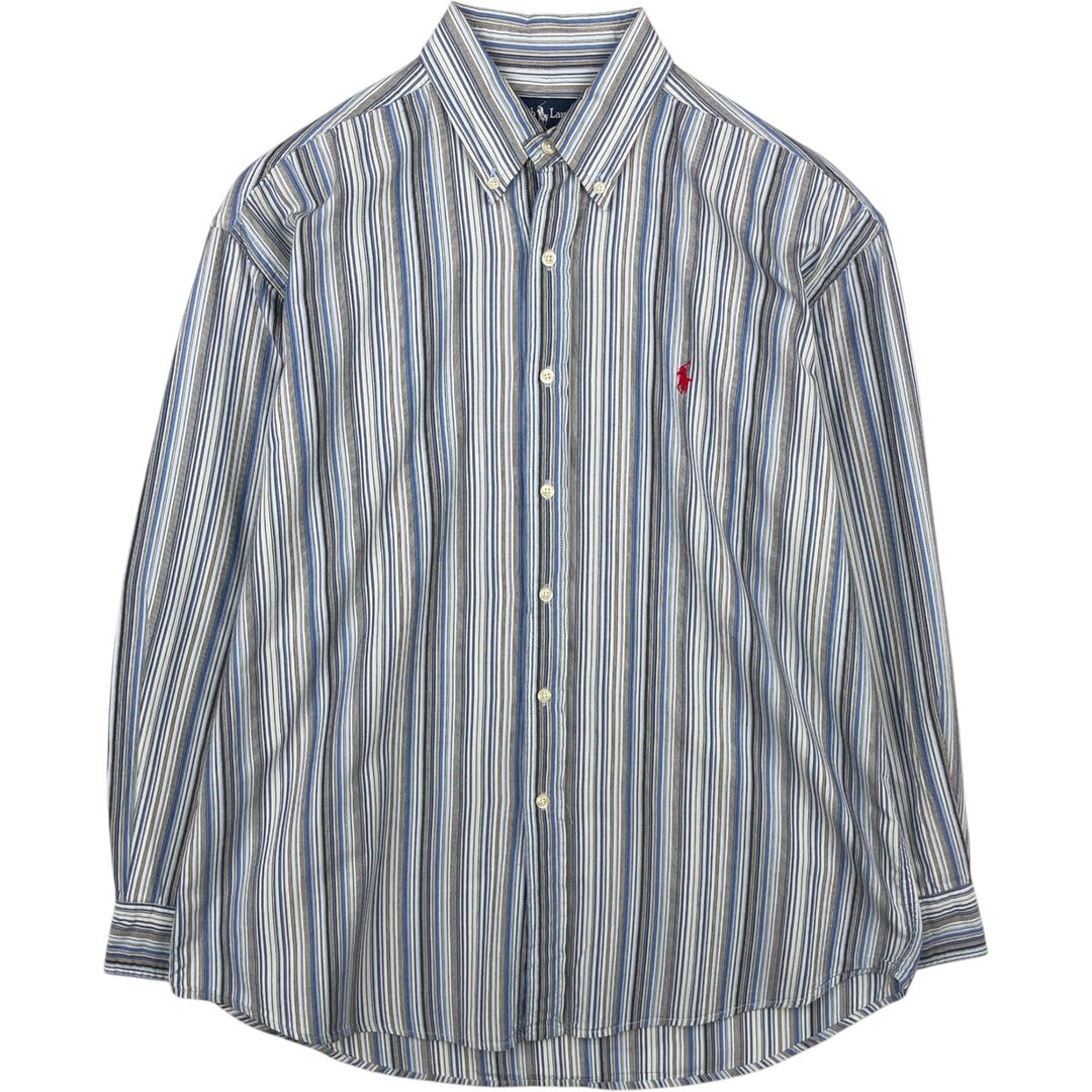 Ralph Lauren BLAKE Multi-Stripe Long Sleeve Button-Down Striped Shirt, Men's XL cotton Blue type light blue Vintage Second Hand