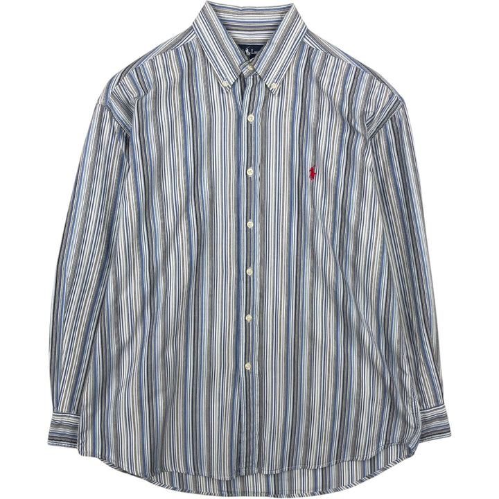 Ralph Lauren BLAKE Multi-Stripe Long Sleeve Button-Down Striped Shirt, Men's XL cotton Blue type light blue Vintage Second Hand