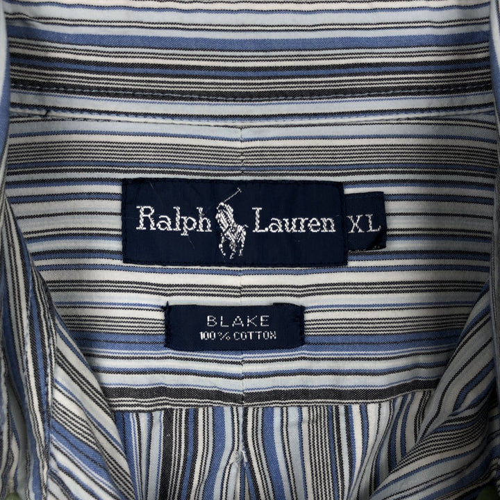 Ralph Lauren BLAKE Multi-Stripe Long Sleeve Button-Down Striped Shirt, Men's XL cotton Blue type light blue Vintage Second Hand