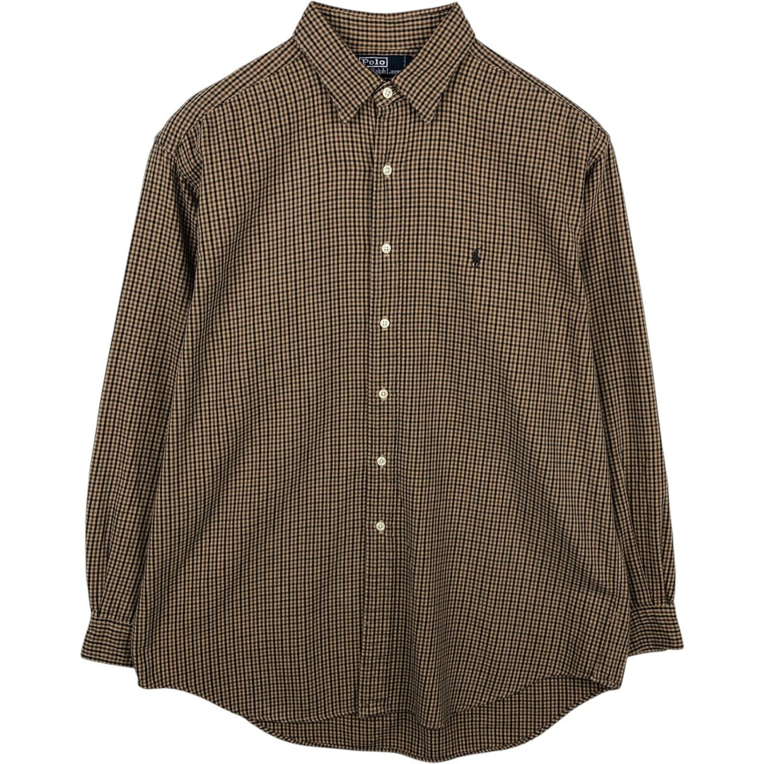 POLO by Ralph Lauren LOWELL SPORT Gingham check long sleeve cotton check shirt Men's L size cotton brown type Vintage Second Hand
