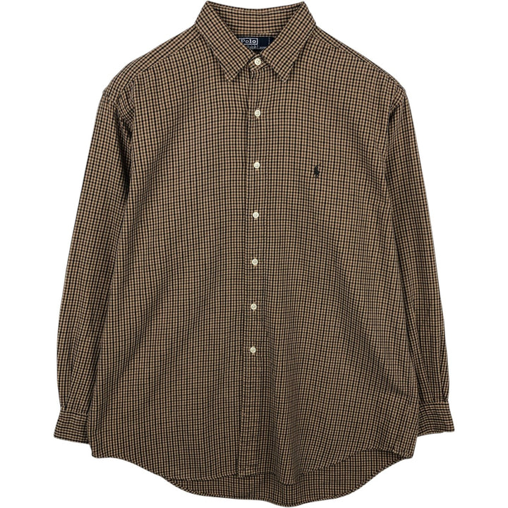 POLO by Ralph Lauren LOWELL SPORT Gingham check long sleeve cotton check shirt Men's L size cotton brown type Vintage Second Hand