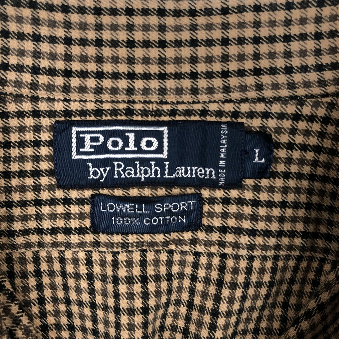 POLO by Ralph Lauren LOWELL SPORT Gingham check long sleeve cotton check shirt Men's L size cotton brown type Vintage Second Hand