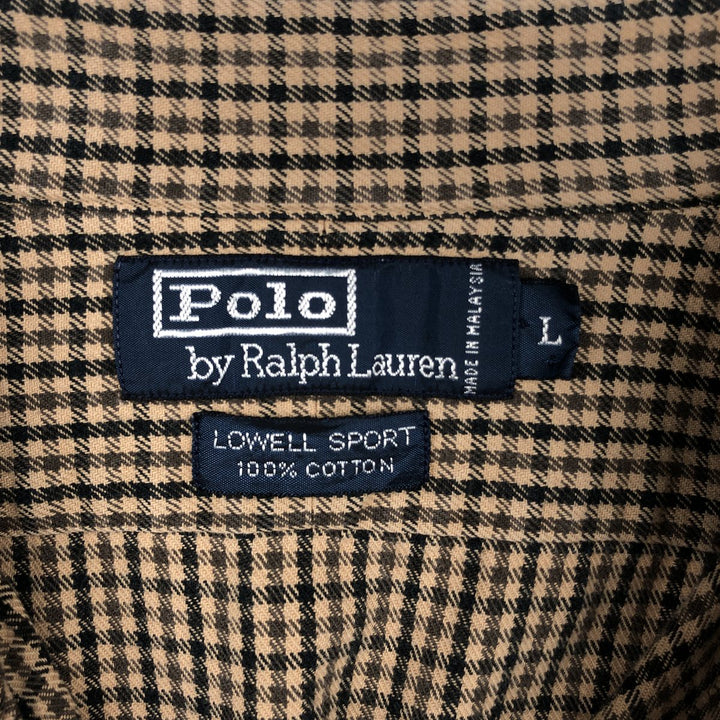 POLO by Ralph Lauren LOWELL SPORT Gingham check long sleeve cotton check shirt Men's L size cotton brown type Vintage Second Hand