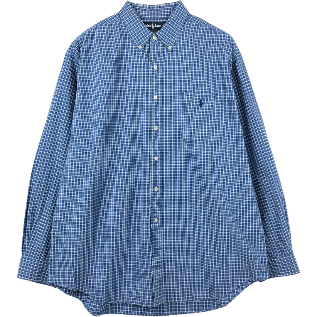 Ralph Lauren MOORE Long-Sleeve Button-Down Check Shirt, Men's Size XL (approx.) cotton blue type Vintage Second Hand