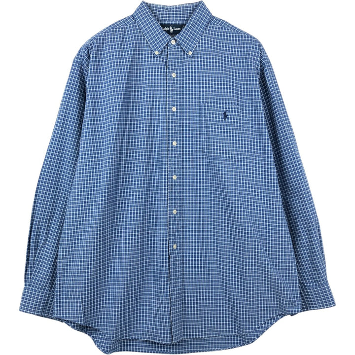 Ralph Lauren MOORE Long-Sleeve Button-Down Check Shirt, Men's Size XL (approx.) cotton blue type Vintage Second Hand