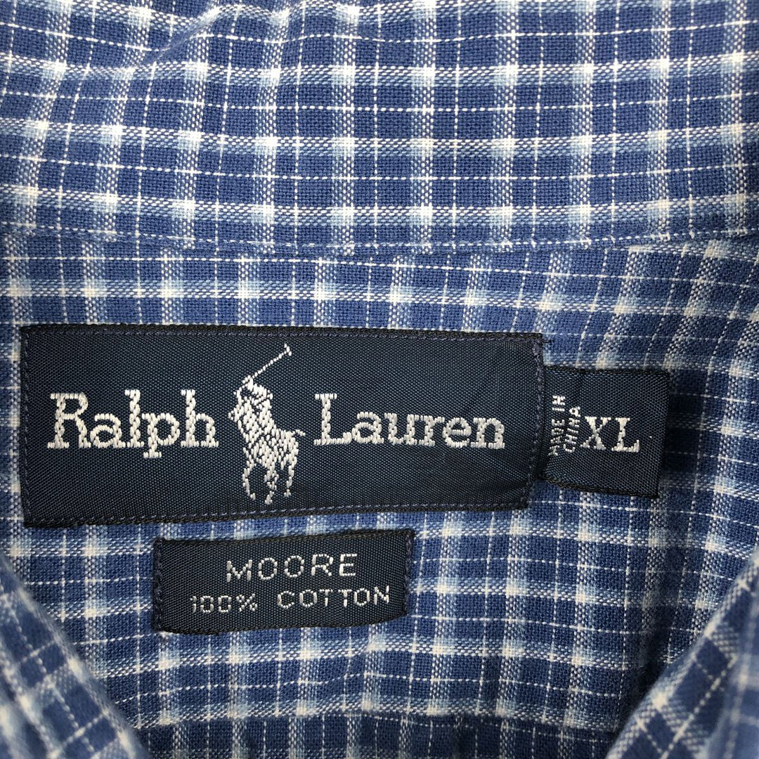 Ralph Lauren MOORE Long-Sleeve Button-Down Check Shirt, Men's Size XL (approx.) cotton blue type Vintage Second Hand