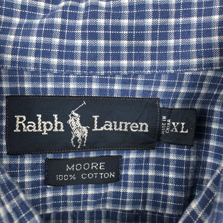 Ralph Lauren MOORE Long-Sleeve Button-Down Check Shirt, Men's Size XL (approx.) cotton blue type Vintage Second Hand