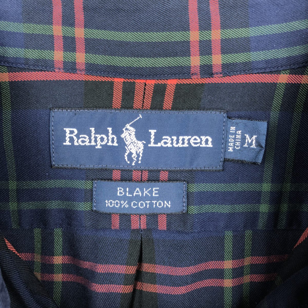 Ralph Lauren BLAKE long sleeve button down check shirt, men's size M cotton black type Vintage Second Hand