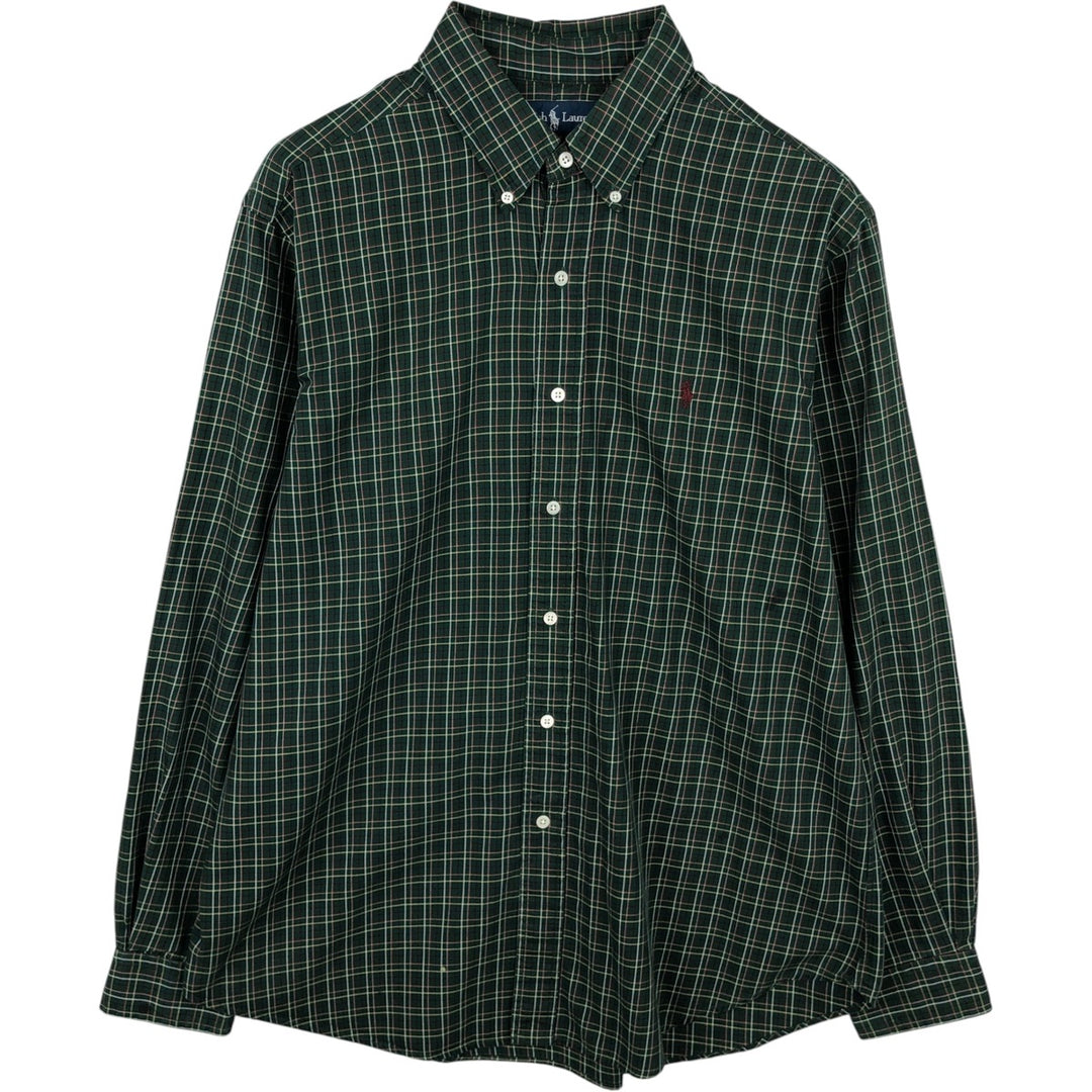 Ralph Lauren Classic Fit Long Sleeve Button Down Check Shirt Men's XL cotton Green type dark green Vintage Second Hand