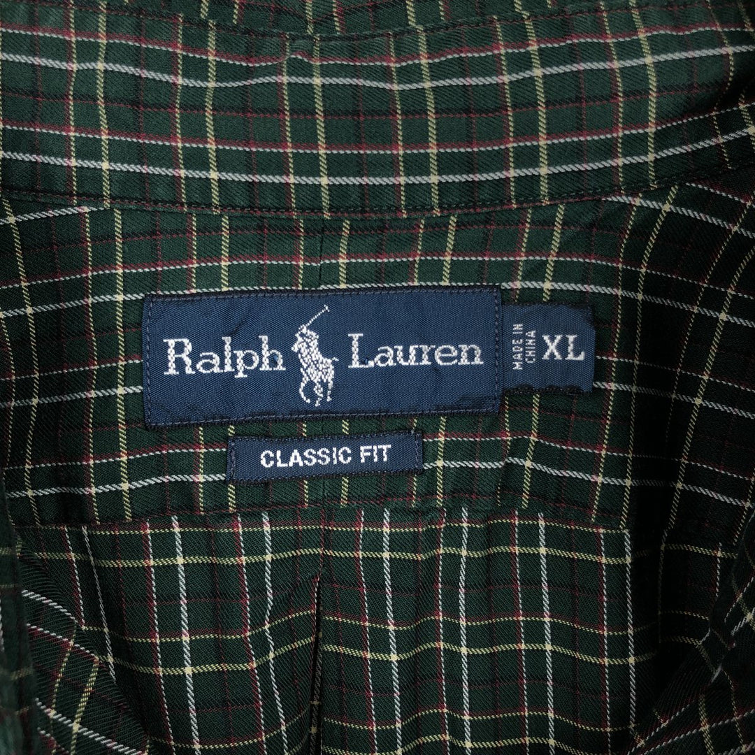Ralph Lauren Classic Fit Long Sleeve Button Down Check Shirt Men's XL cotton Green type dark green Vintage Second Hand