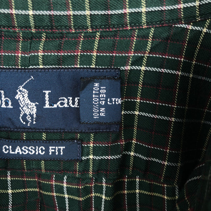 Ralph Lauren Classic Fit Long Sleeve Button Down Check Shirt Men's XL cotton Green type dark green Vintage Second Hand