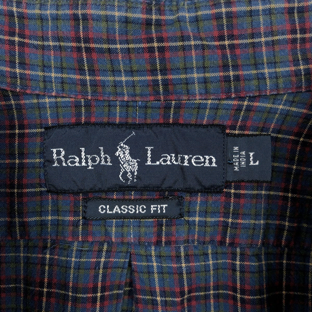 Ralph Lauren Classic Fit Long Sleeve Button Down Check Shirt Men's Size L cotton blue type Vintage Second Hand