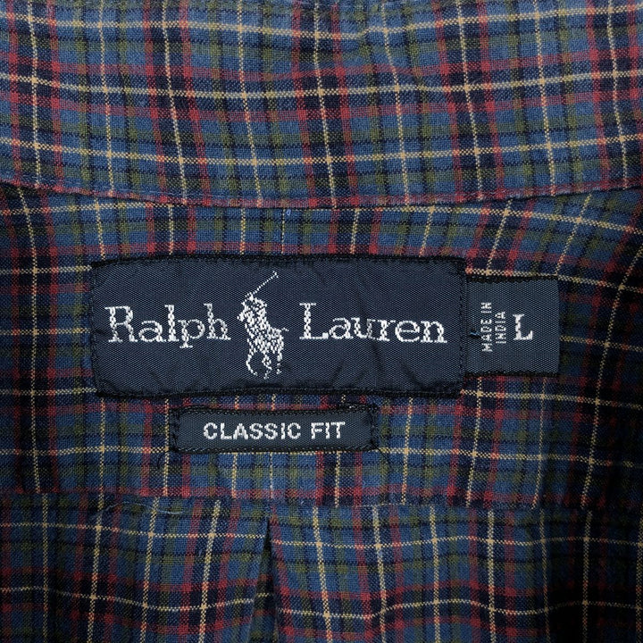 Ralph Lauren Classic Fit Long Sleeve Button Down Check Shirt Men's Size L cotton blue type Vintage Second Hand
