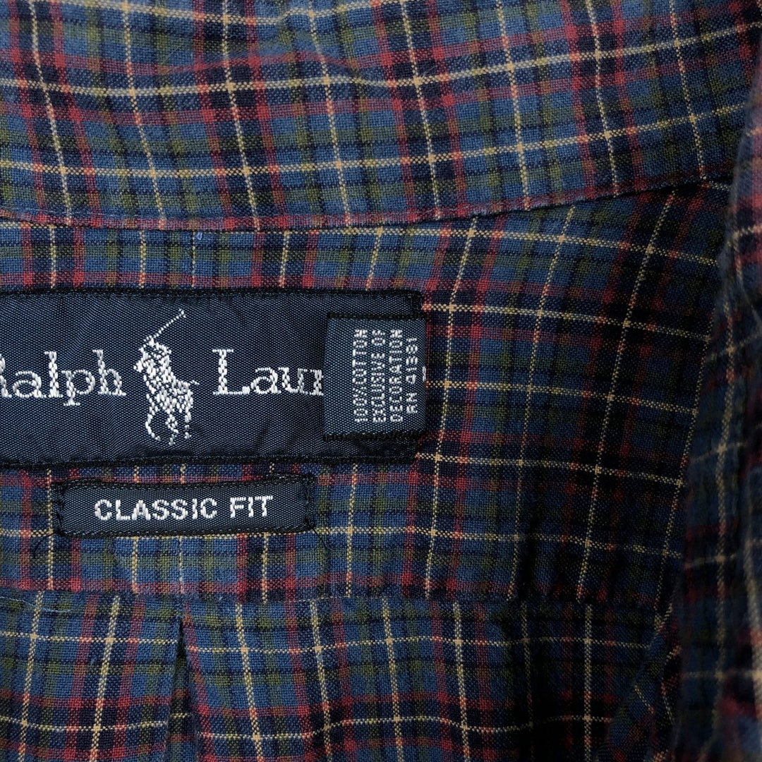 Ralph Lauren Classic Fit Long Sleeve Button Down Check Shirt Men's Size L cotton blue type Vintage Second Hand