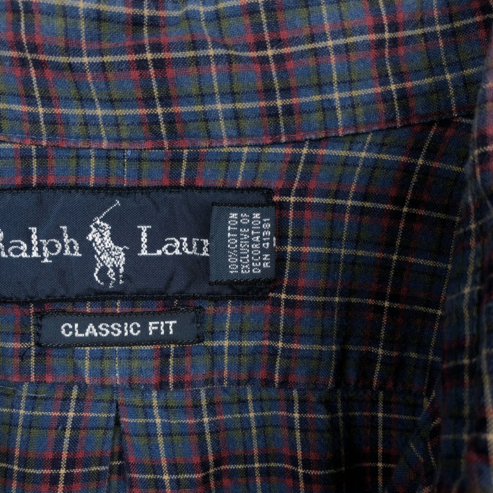 Ralph Lauren Classic Fit Long Sleeve Button Down Check Shirt Men's Size L cotton blue type Vintage Second Hand